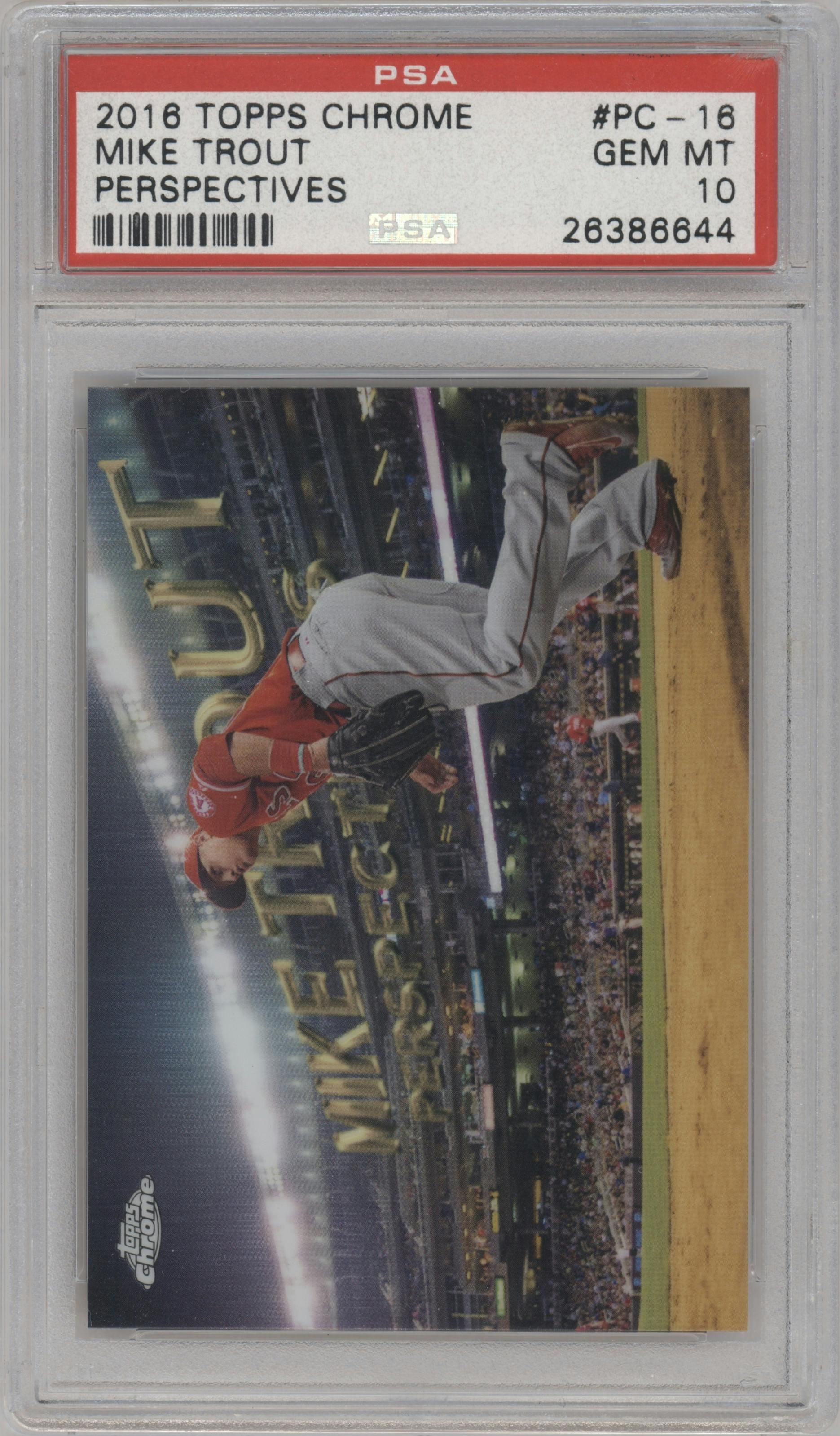 Mike Trout from the 2016 Topps Chrome set graded by PSA and given an overall grade of 10.