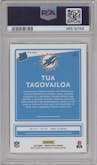 Tua Tagovailoa from the 2020 Panini Donruss Optic set featuring a Blue Scope parallel graded by PSA and given an overall grade of 10.