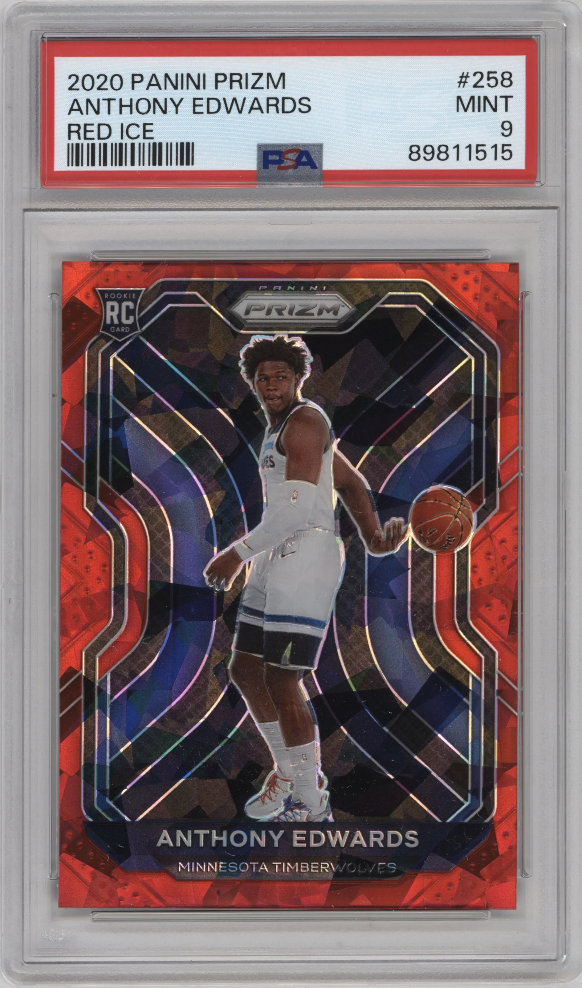 2020 Panini Prizm Anthony Edwards Red Ice #258 PSA 9