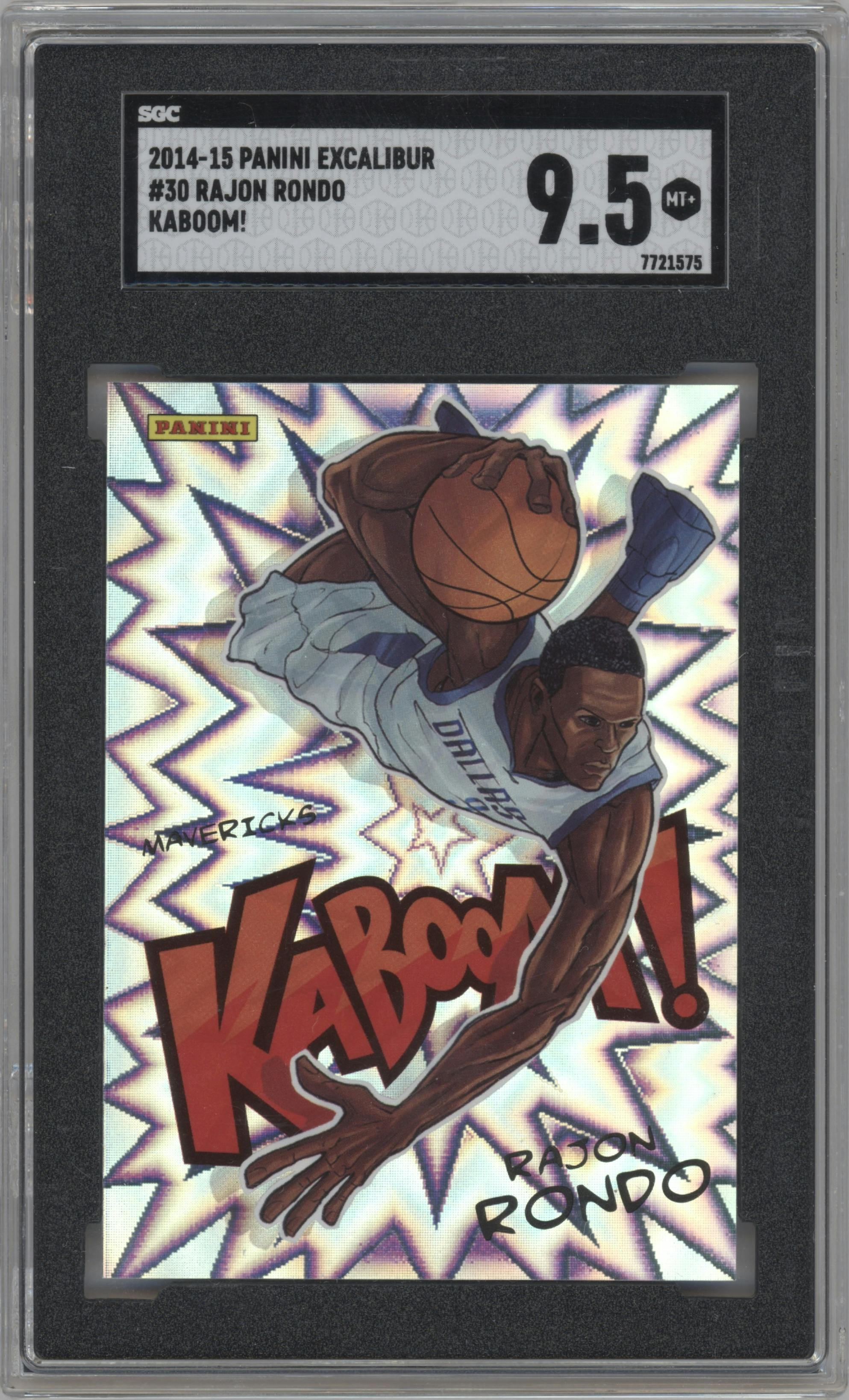 Rajon Rondo from the 2014-15 Panini Excalibur set graded by SGC and given an overall grade of 9.5.