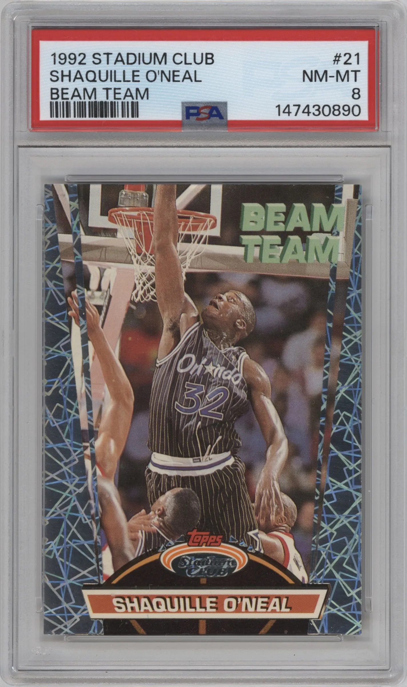 1992 Topps Stadium Club Beam Team Shaquille O'Neal PSA 8
