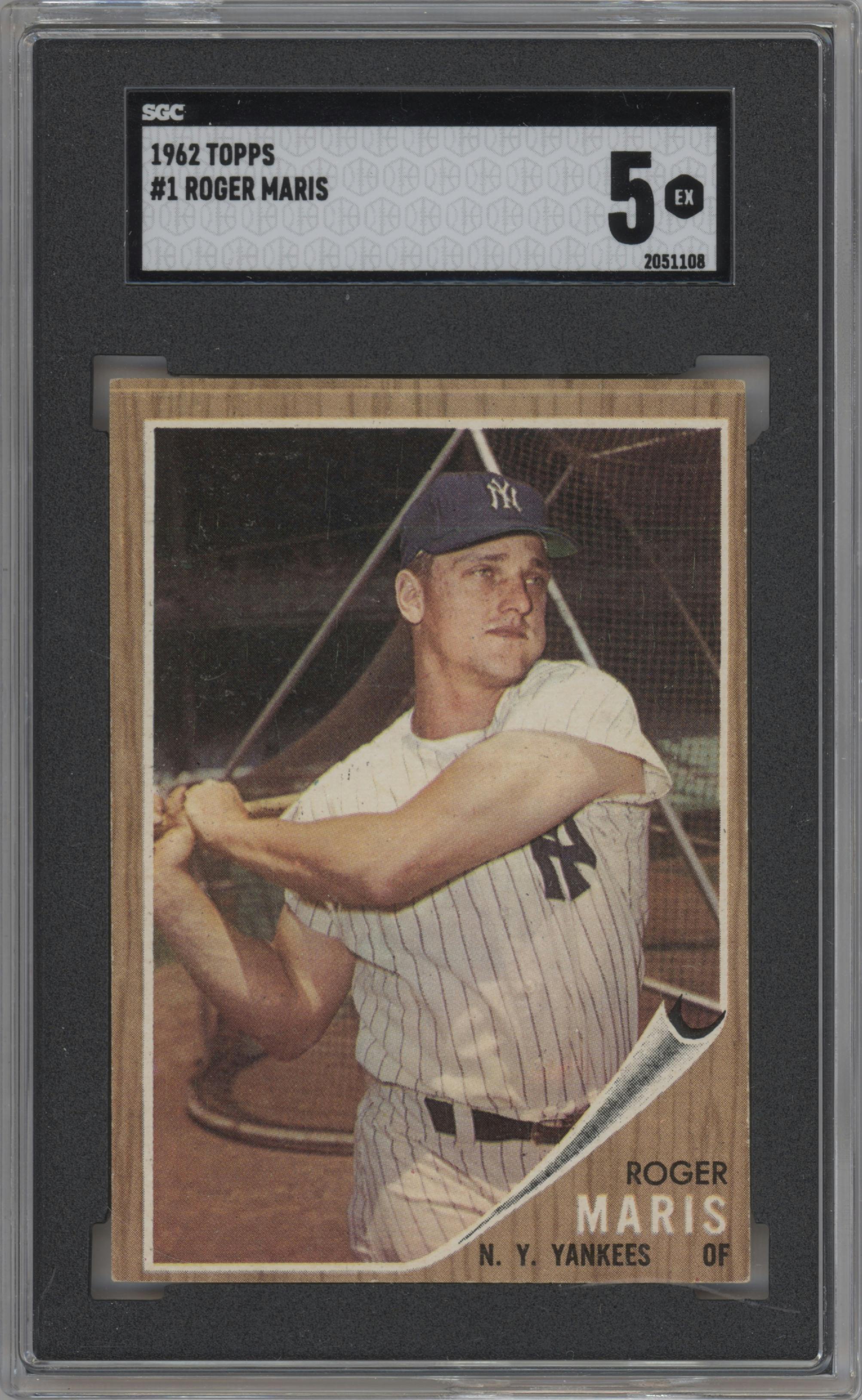 Roger Maris from the 1962 Topps set graded by SGC and given an overall grade of 5.