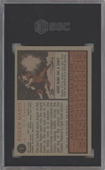 Roger Maris from the 1962 Topps set graded by SGC and given an overall grade of 5.