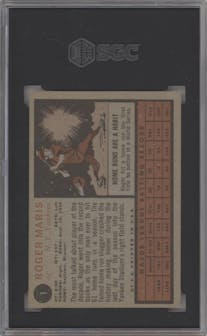 Roger Maris from the 1962 Topps set graded by SGC and given an overall grade of 5.