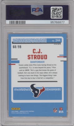C.J. Stroud from the 2023 Donruss Optic set featuring a Red parallel graded by PSA and given an overall grade of 10.