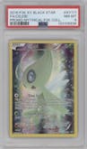 Celebi from the 2016 Pokemon XY set featuring a Mythical Pokemon Coll. parallel graded by PSA and given an overall grade of 8.