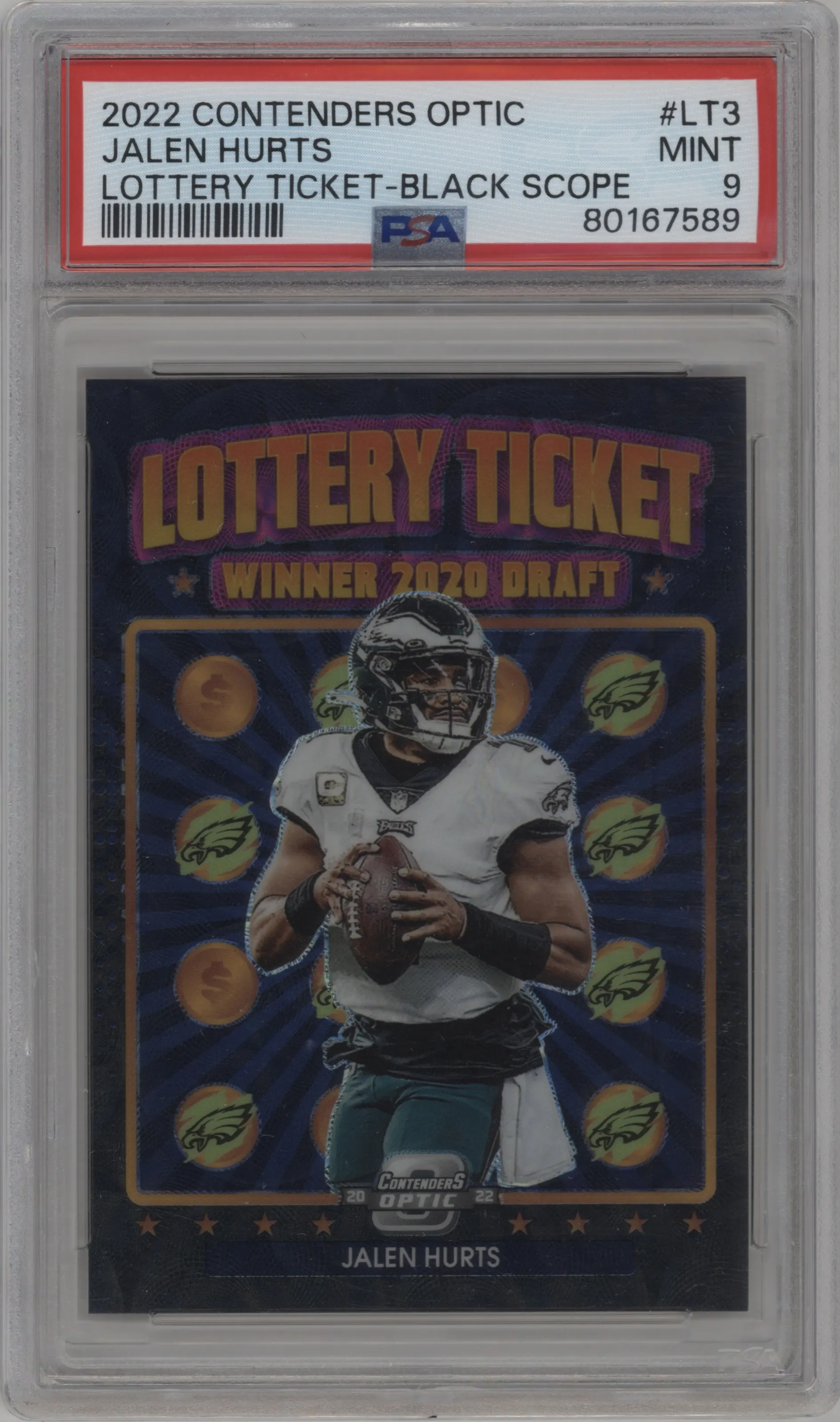 2022 Panini Contenders Optic Lottery Ticket Jalen Hurts Black Scope PSA 9