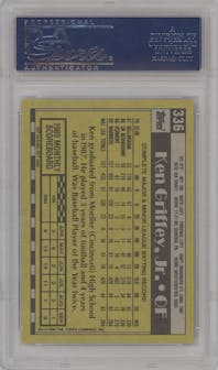 Ken Griffey Jr. from the 1990 Topps set graded by PSA and given an overall grade of 9.