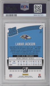 Lamar Jackson from the 2018 Panini Donruss set graded by PSA and given an overall grade of 10.