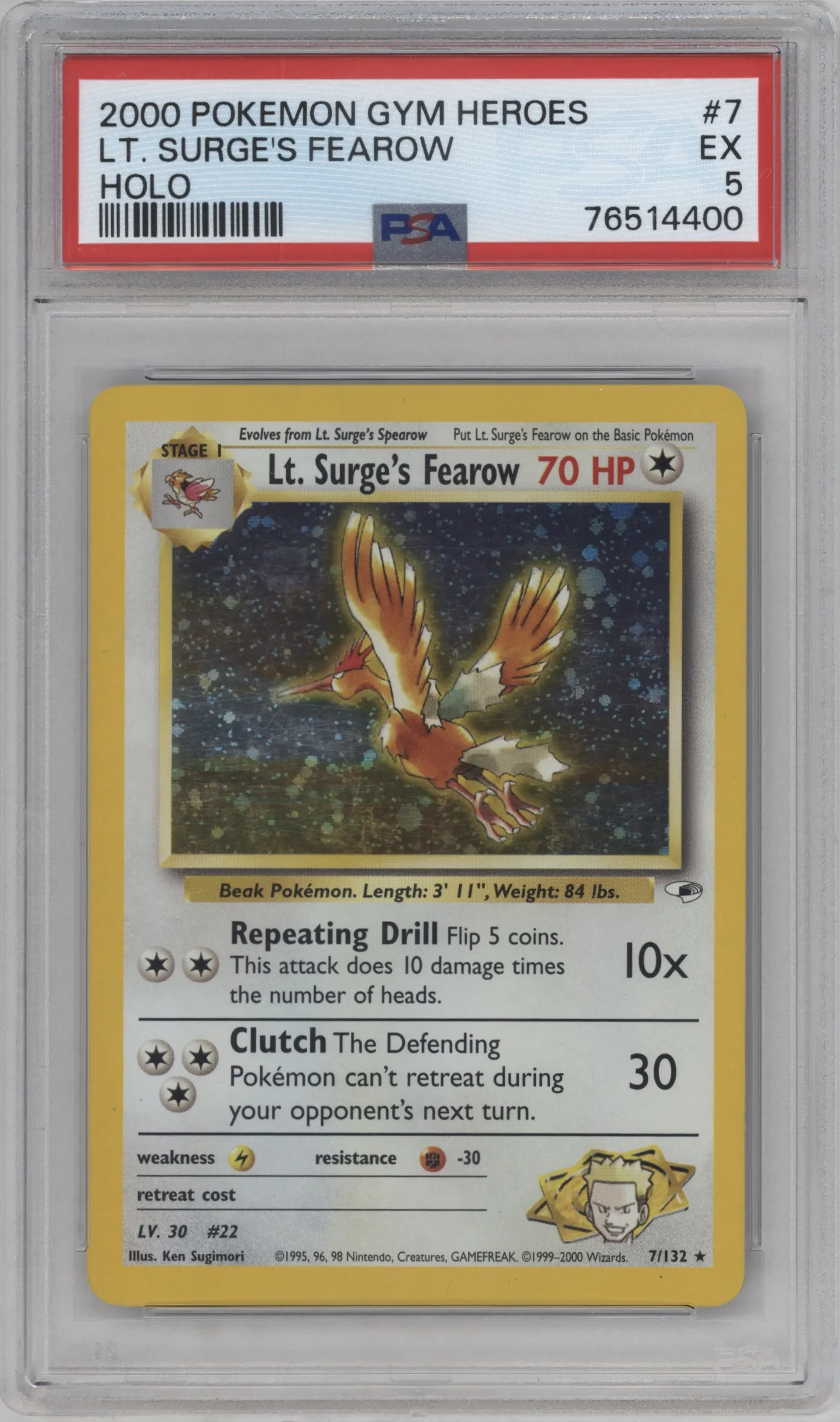 2000 Pokemon GH Gym Heroes Lt. Surge's Fearow #7 PSA 5