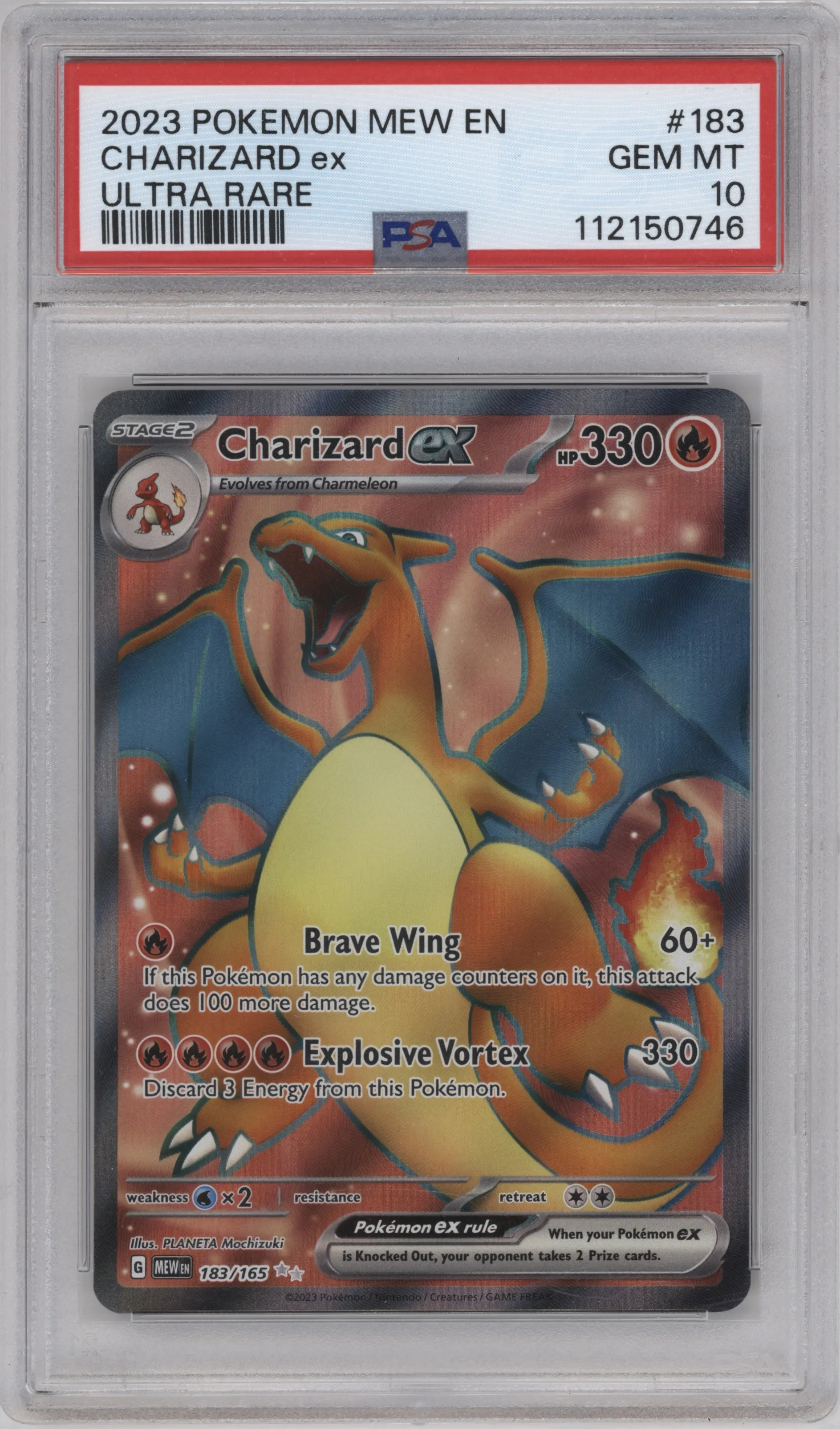 Charizard ex from the 2023 Pokemon SV set graded by PSA and given an overall grade of 10.