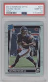 Justin Fields from the 2021 Panini Donruss Optic set featuring a Holo parallel graded by PSA and given an overall grade of 10.