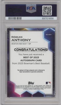 Roman Anthony from the 2023 Bowman's Best set graded by PSA and given an overall grade of 10.