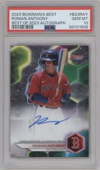 Roman Anthony from the 2023 Bowman's Best set graded by PSA and given an overall grade of 10.