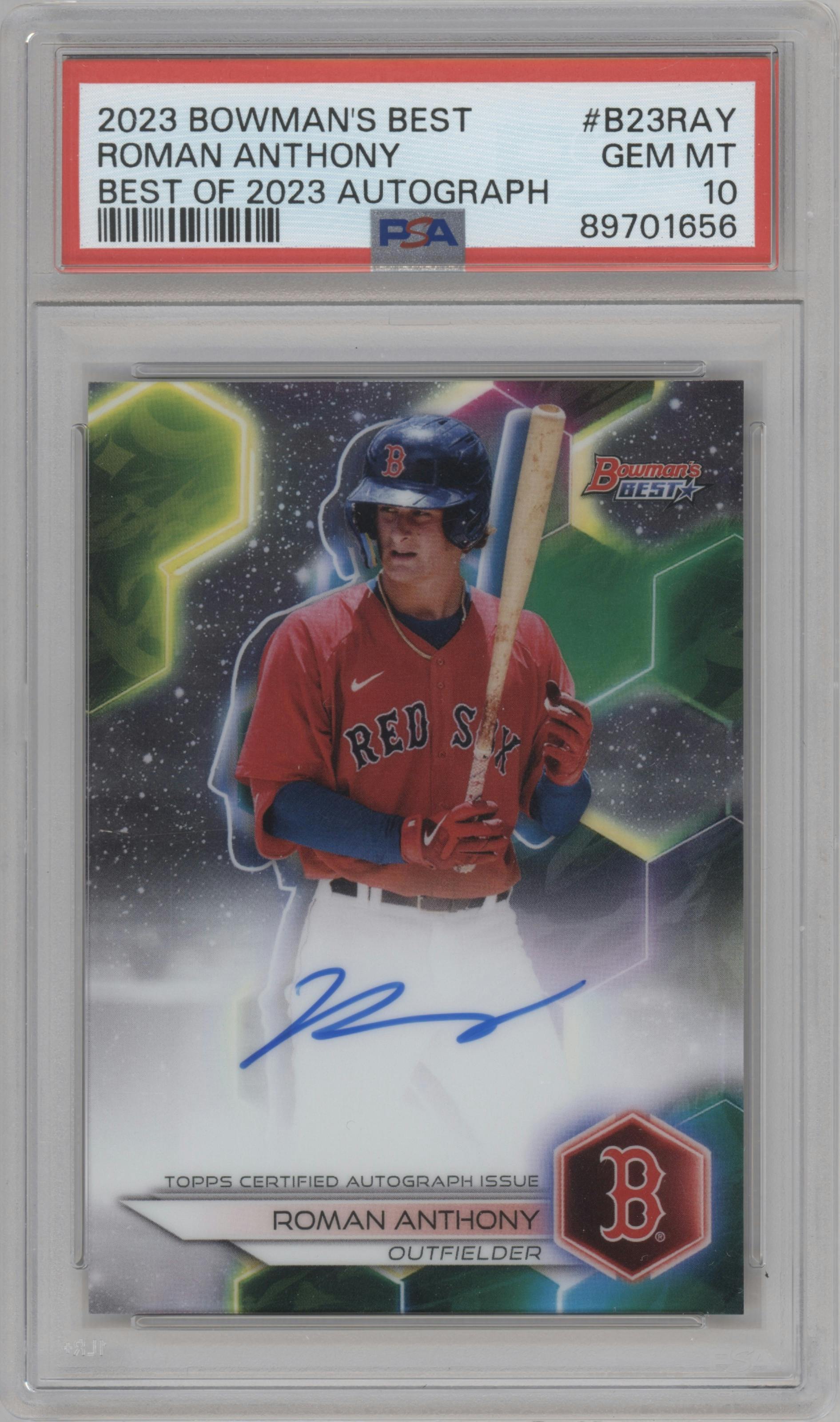 Roman Anthony from the 2023 Bowman's Best set graded by PSA and given an overall grade of 10.