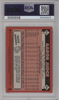 Aaron Judge from the 2021 Topps Chrome set featuring a Red Refractor parallel graded by PSA and given an overall grade of 9.