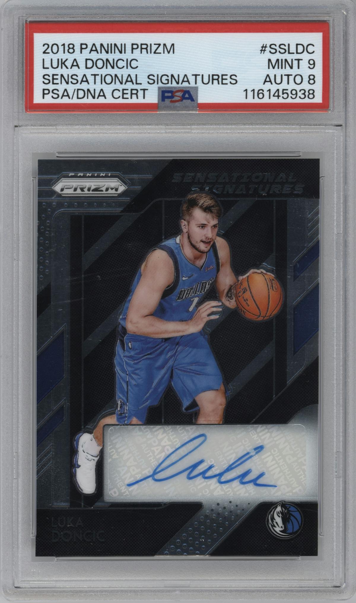 Luka Doncic from the 2018-19 Panini Prizm set graded by PSA and given an overall grade of 9.