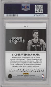 Victor Wembanyama from the 2023-24 Panini Donruss Elite set featuring a International Red and Green parallel graded by PSA and given an overall grade of 10.
