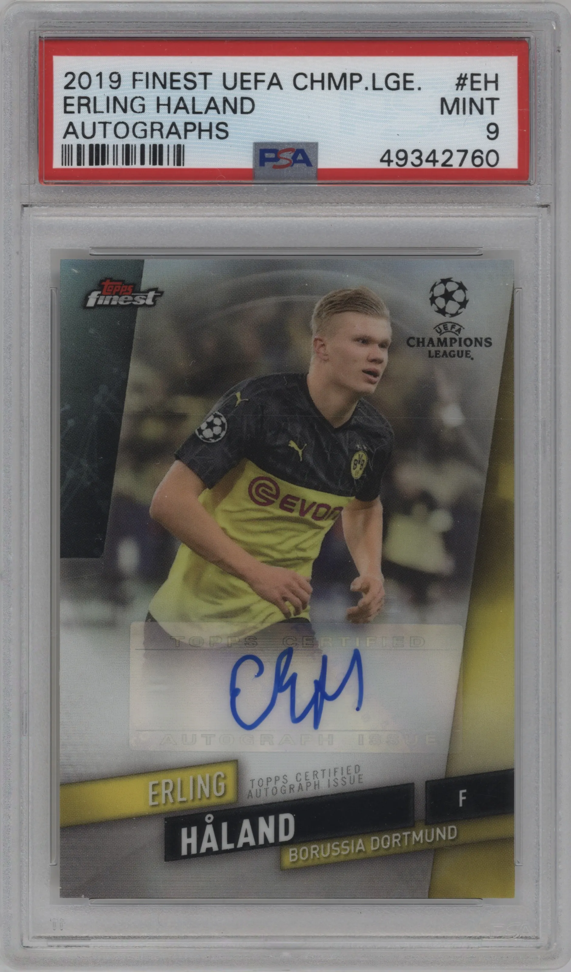 2019 Topps Finest UEFA Champions League Finest Auto Erling Haland PSA 9