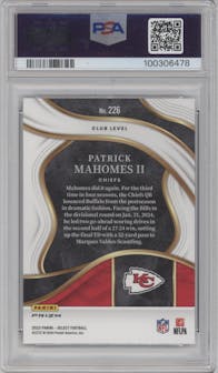 Patrick Mahomes II from the 2023 Panini Select set featuring a Zebra parallel graded by PSA and given an overall grade of 9.