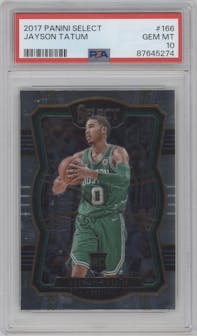 Jayson Tatum from the 2017-18 Panini Select set graded by PSA and given an overall grade of 10.