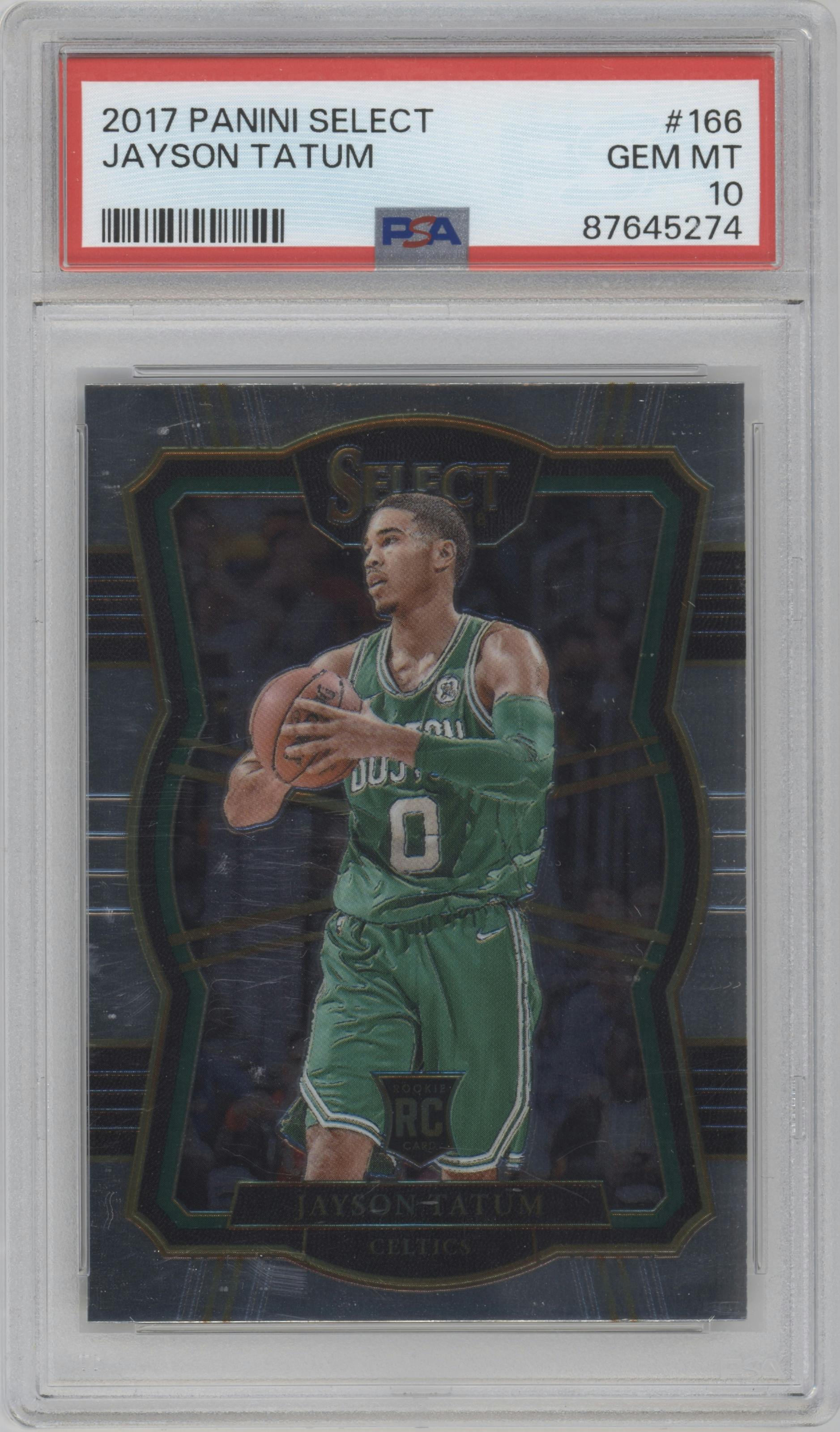 Jayson Tatum from the 2017-18 Panini Select set graded by PSA and given an overall grade of 10.