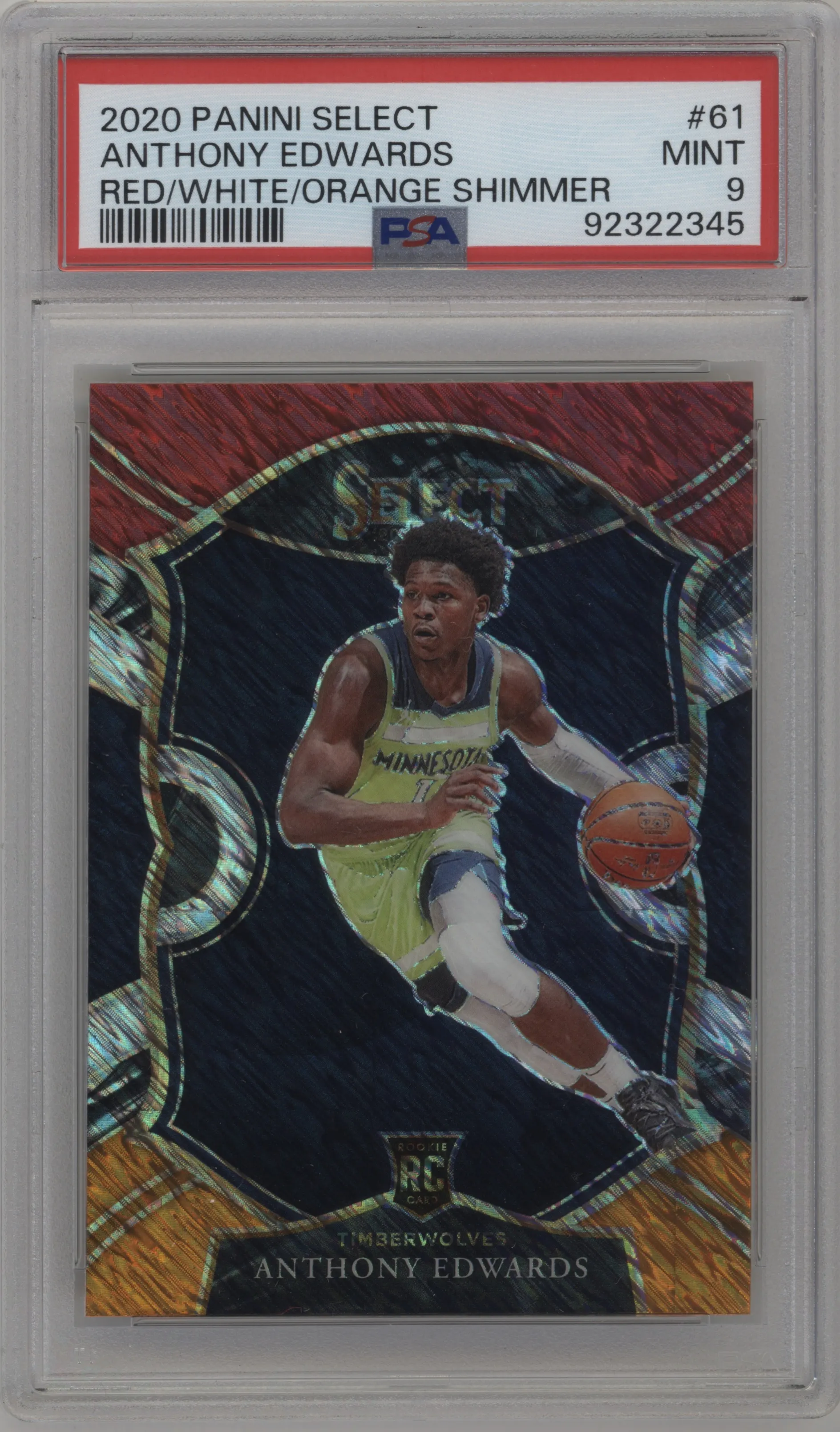 2020 Panini Select Anthony Edwards Red/White/Orange Shimmer PSA 9