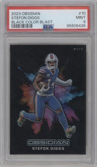 Stefon Diggs from the 2023 Panini Obsidian set graded by PSA and given an overall grade of 10.