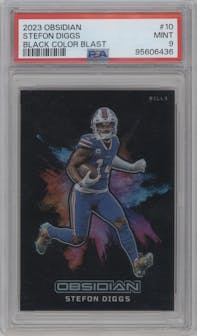 Stefon Diggs from the 2023 Panini Obsidian set graded by PSA and given an overall grade of 10.