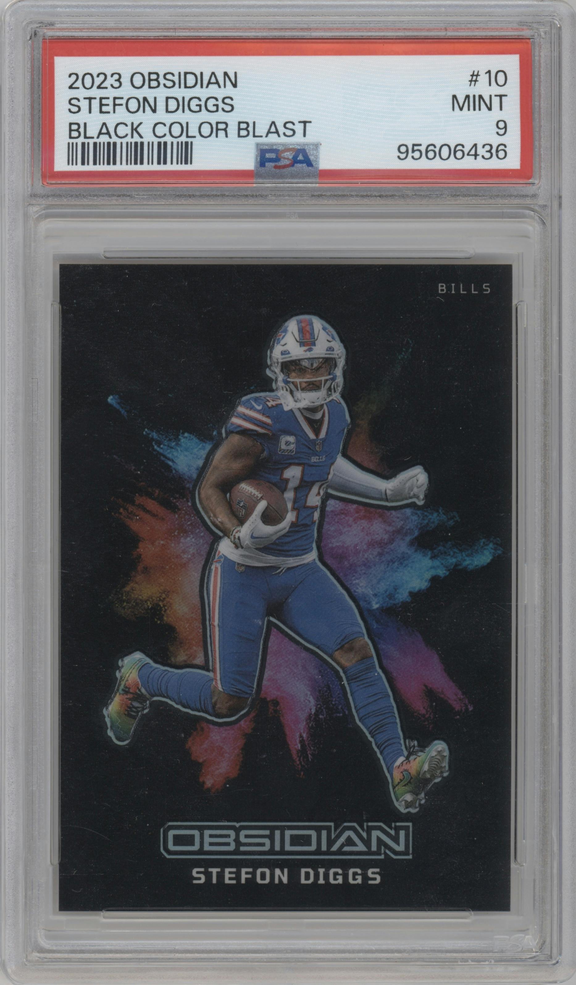 Stefon Diggs from the 2023 Panini Obsidian set graded by PSA and given an overall grade of 10.