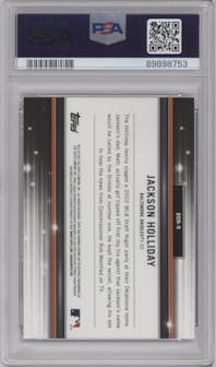 Jackson Holliday from the 2022 Bowman Draft set graded by PSA and given an overall grade of 9.
