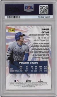 Shohei Ohtani from the 2025 Topps Chrome Logofractor Edition set featuring a Gold Refractor parallel graded by PSA and given an overall grade of 10.