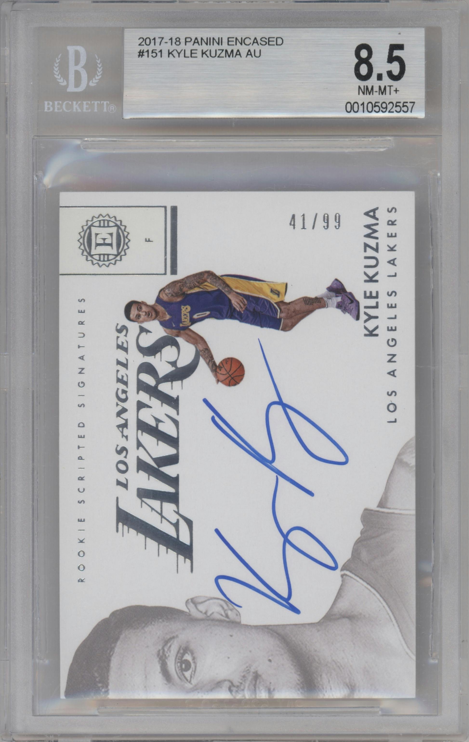 Kyle Kuzma from the 2017-18 Panini Encased set graded by Beckett and given an overall grade of 8.5.