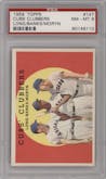 Dale Long / Ernie Banks / Walt Moryn from the 1959 Topps set graded by PSA and given an overall grade of 8.
