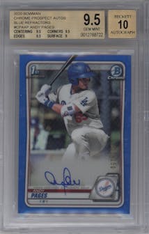 Andy Pages from the 2020 Bowman set featuring a Blue Ref. parallel graded by Beckett and given an overall grade of 9.5.