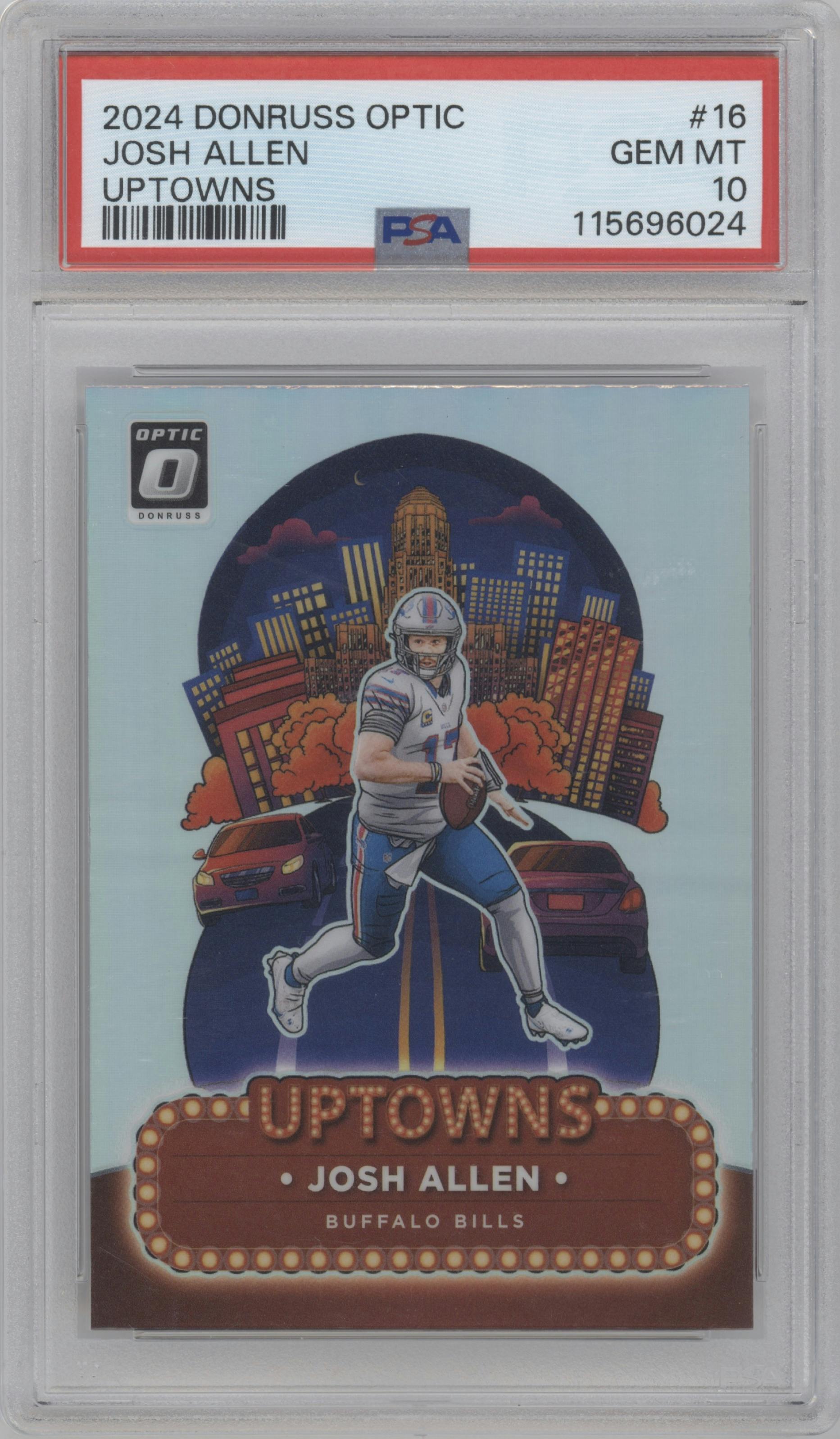 Josh Allen from the 2024 Donruss Optic set graded by PSA and given an overall grade of 10.