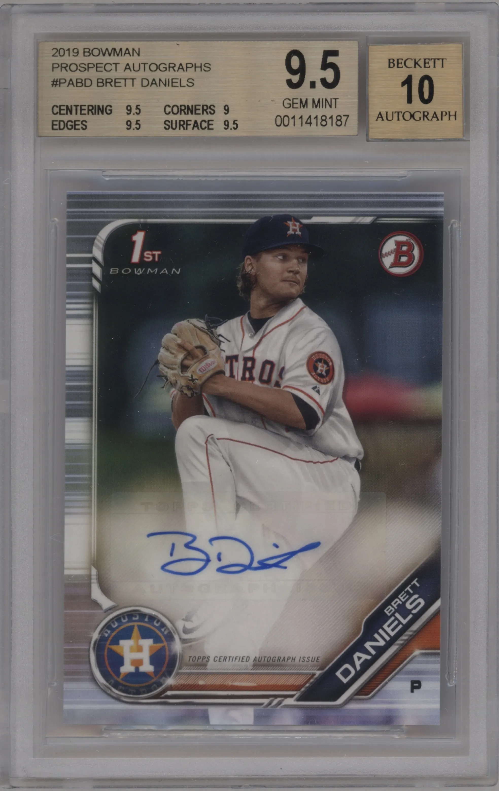 2019 Bowman Pros.Auto Brett Daniels #PA-BD BGS 9.5