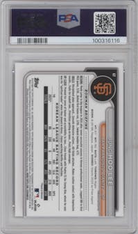 Jung Hoo Lee from the 2024 Bowman Chrome set graded by PSA and given an overall grade of 10.