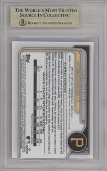 Paul Skenes from the 2024 Bowman Mega Box set featuring a Pink Refractor parallel graded by Beckett and given an overall grade of 9.5.