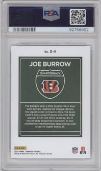 Joe Burrow from the 2023 Panini Donruss set graded by PSA and given an overall grade of 10.