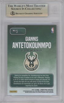 Giannis Antetokounmpo from the 2018-19 Panini Cornerstones set graded by Beckett and given an overall grade of 9.5.