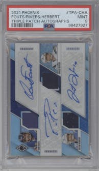 Dan Fouts/Philip Rivers/Justin Herbert from the 2021 Panini Phoenix set graded by PSA and given an overall grade of 9.