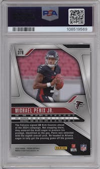 Michael Penix Jr. from the 2024 Panini Prizm set graded by PSA and given an overall grade of 9.