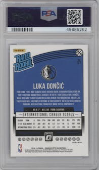 Luka Doncic from the 2018-19 Panini Donruss Optic set featuring a Blue Velocity parallel graded by PSA and given an overall grade of 9.