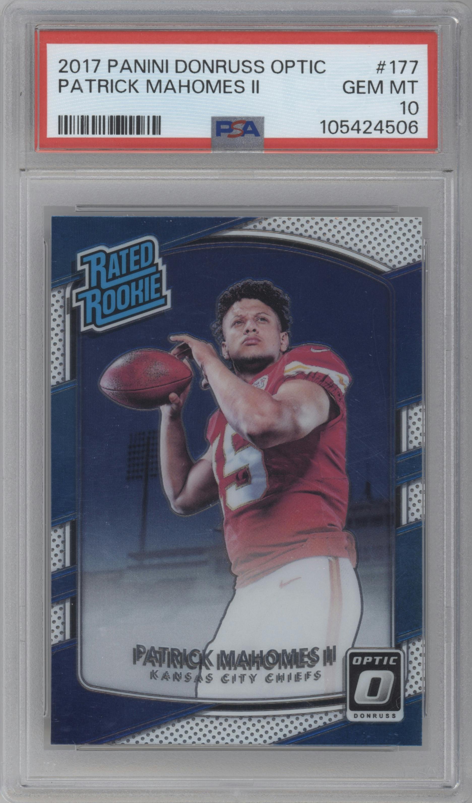Patrick Mahomes II from the 2017 Panini Donruss Optic set graded by PSA and given an overall grade of 10.
