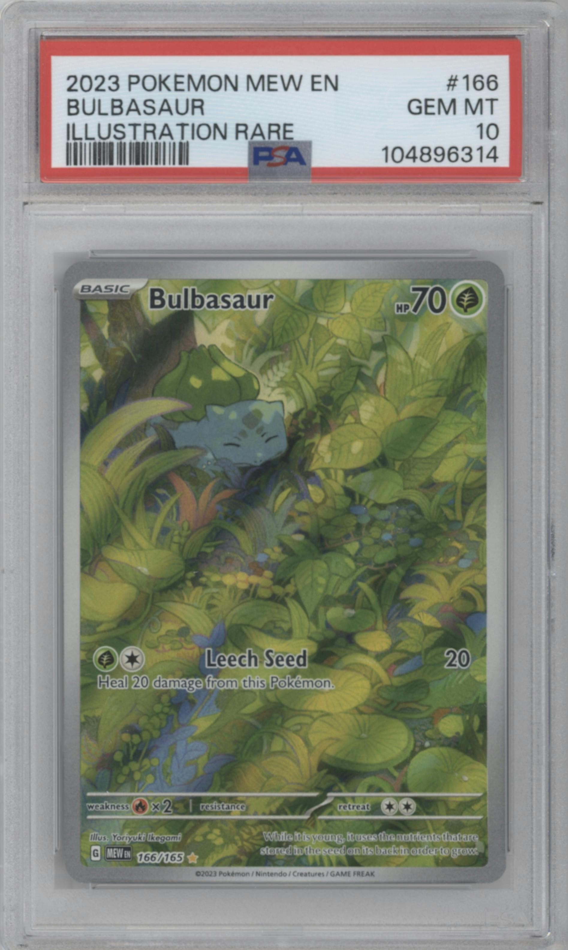 Bulbasaur from the 2023 Pokemon SV set graded by PSA and given an overall grade of 10.