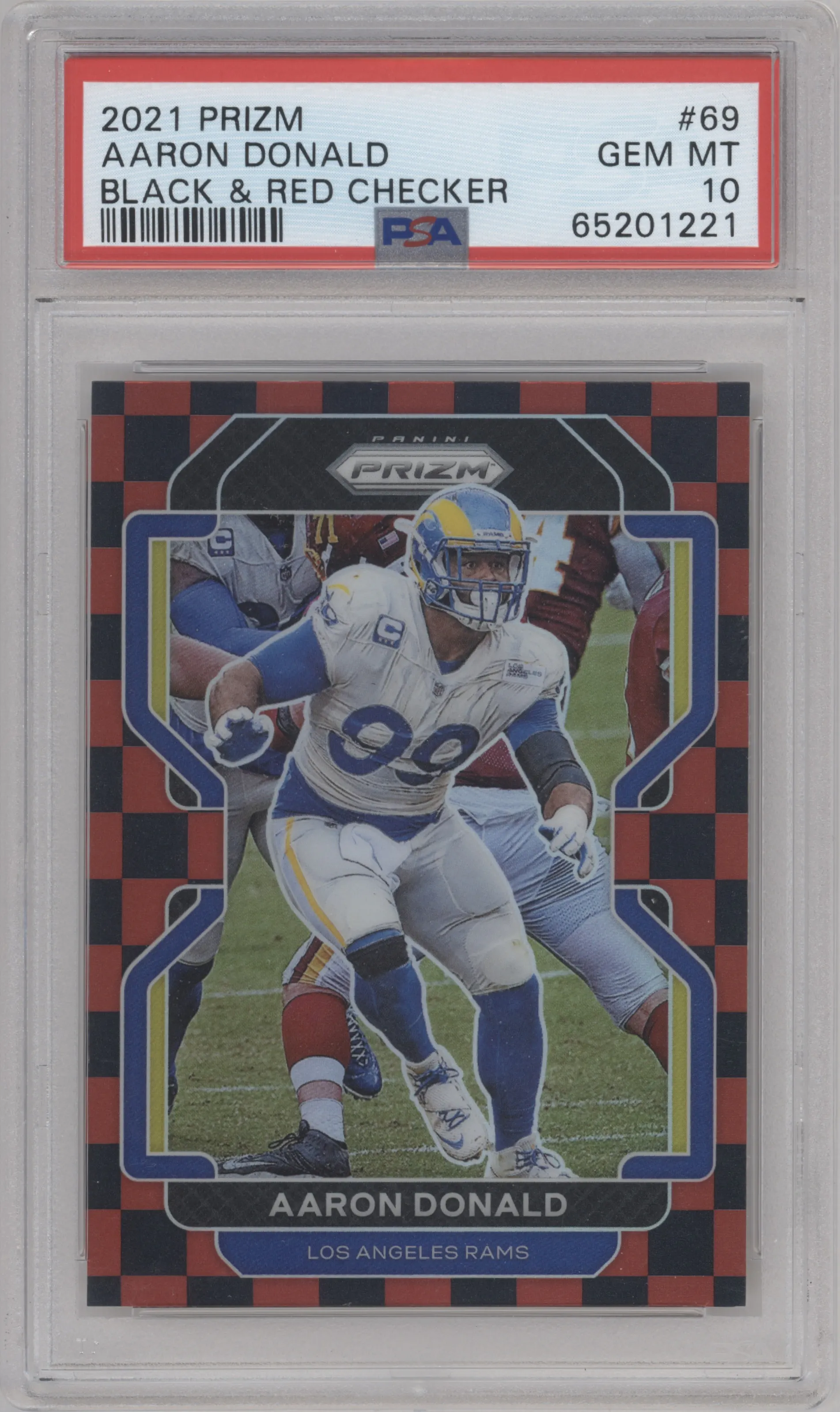 2021 Panini Prizm Aaron Donald Black & Red Checker #69 PSA 10