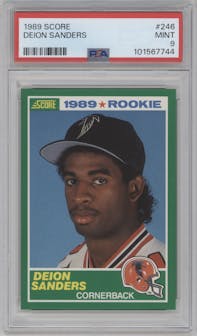 Deion Sanders from the 1989 Score set graded by PSA and given an overall grade of 9.