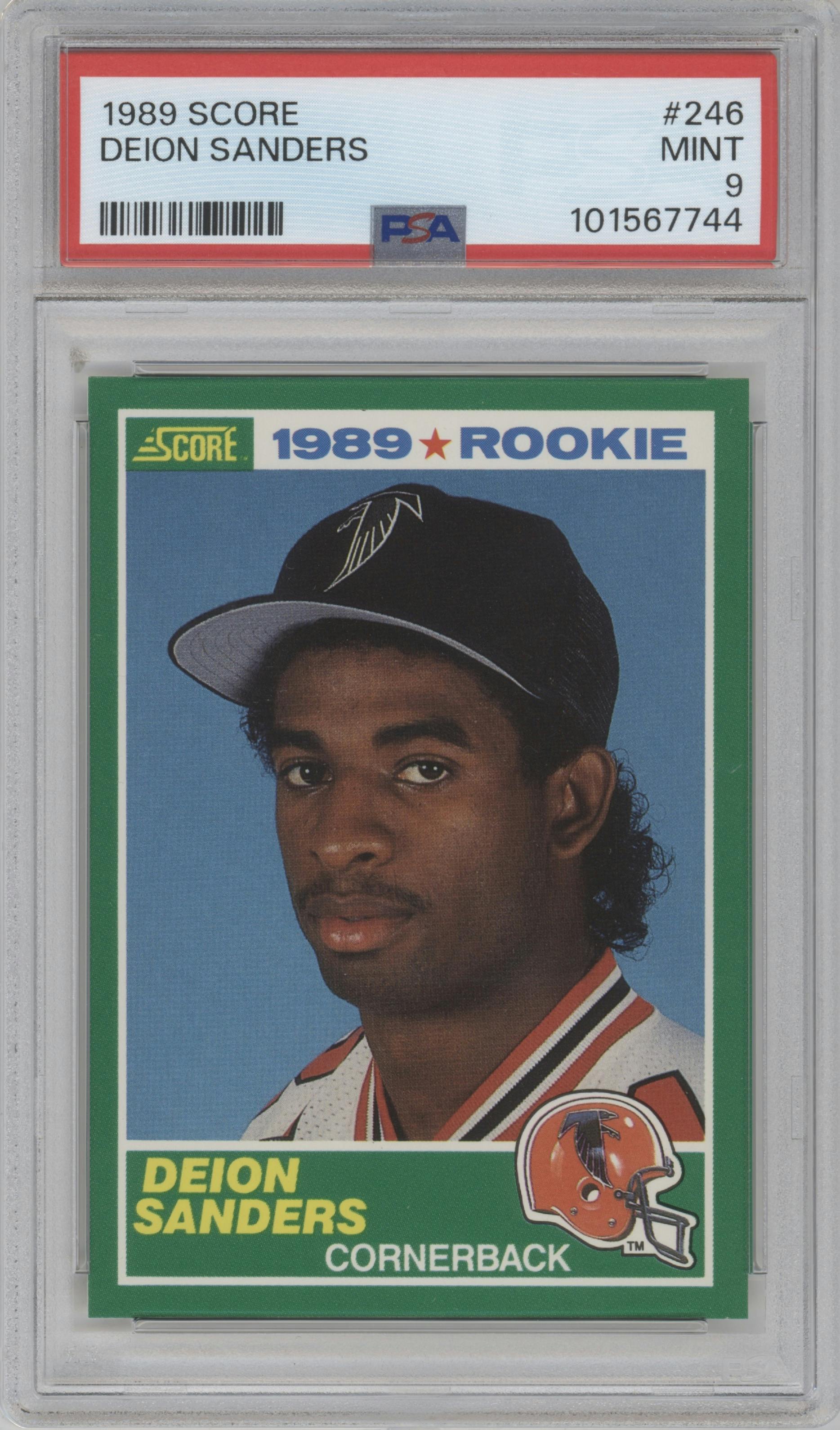 Deion Sanders from the 1989 Score set graded by PSA and given an overall grade of 9.