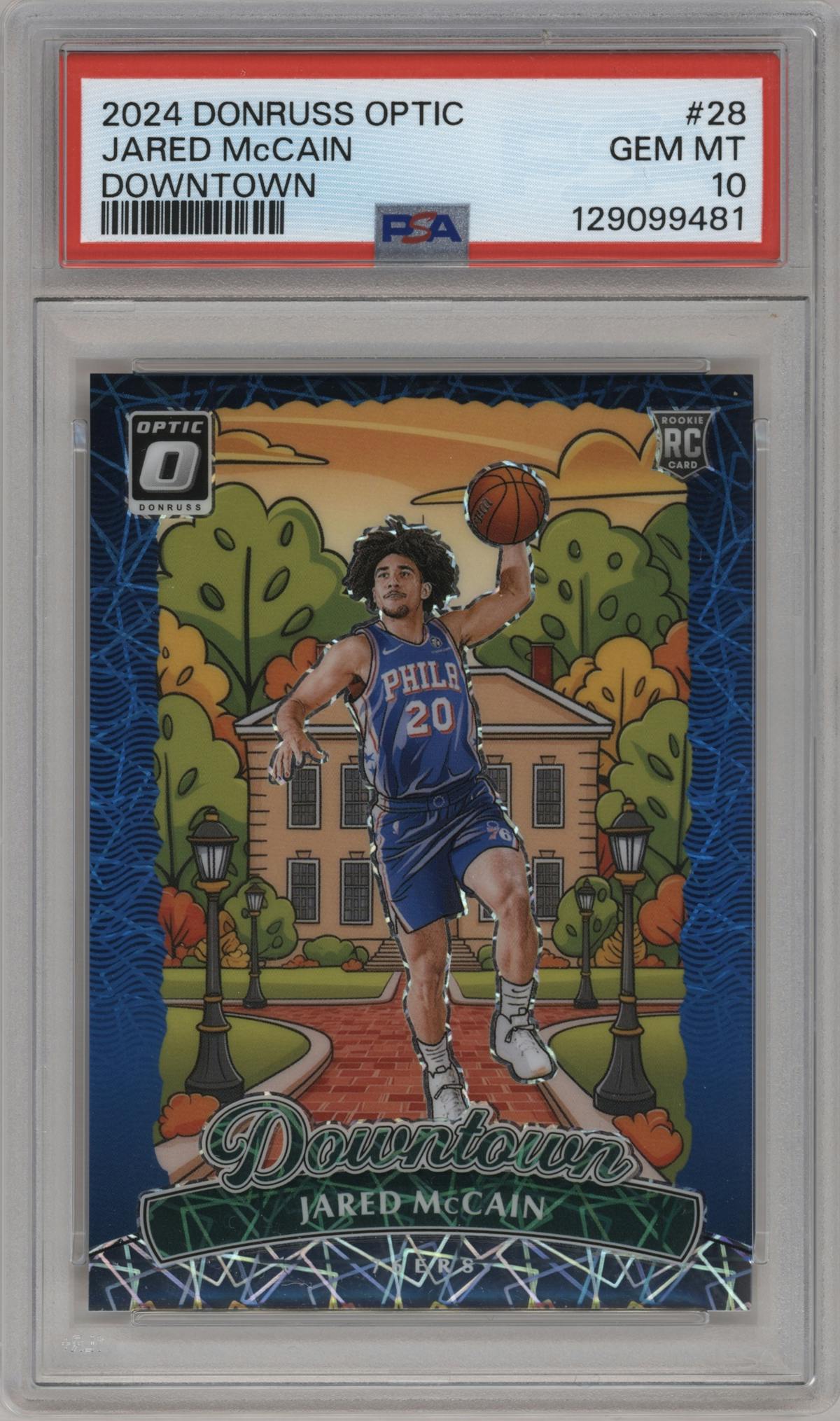 Jared McCain from the 2024-25 Donruss Optic set graded by PSA and given an overall grade of 10.